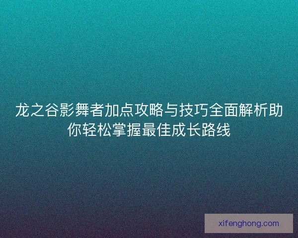 龙之谷影舞者加点攻略与技巧全面解析助你轻松掌握最佳成长路线