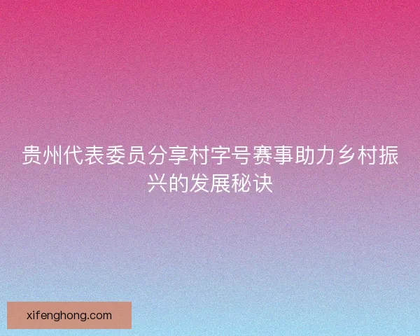 贵州代表委员分享村字号赛事助力乡村振兴的发展秘诀