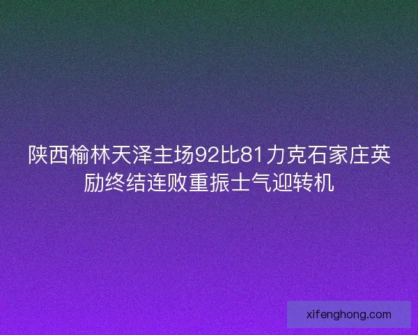 陕西榆林天泽主场92比81力克石家庄英励终结连败重振士气迎转机